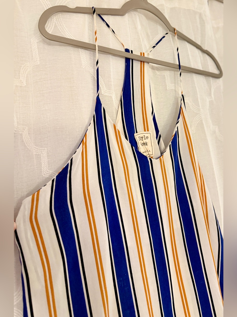 Style Rack Striped - Blue Mustard - Razer Back Tank Top Large - Picture 3 of 9